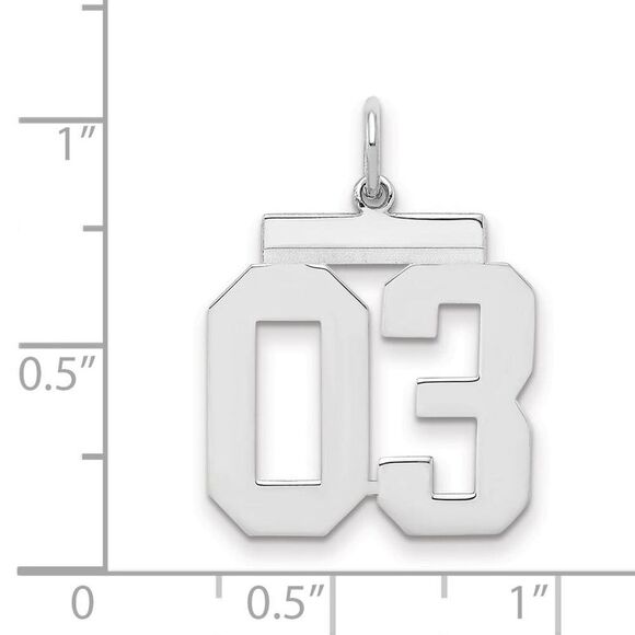 Sterling Silver, Athletic Collection Medium Polished Number 03 Pendant - Picture 2 of 3